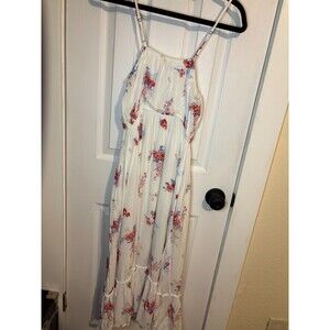 Blue Motion Floral Spaghetti‑Strap Maxi Dress – Size M